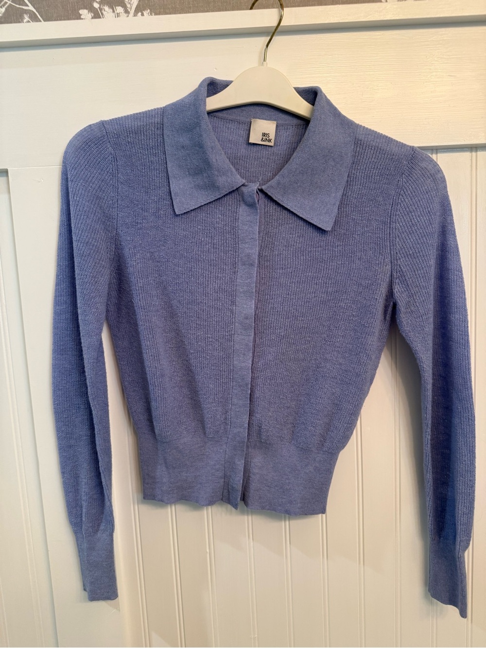 Classic Collared Cropped Cardigan - Periwinkle Blue